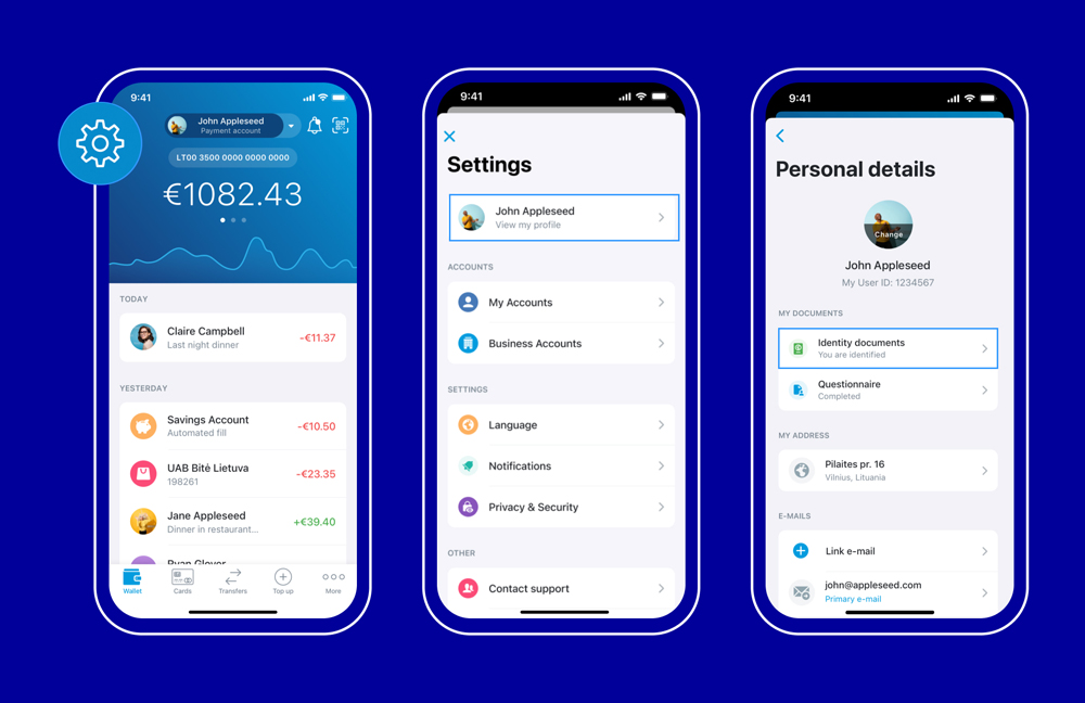 Steps to upload identity documents on Paysera via the Paysera app.
