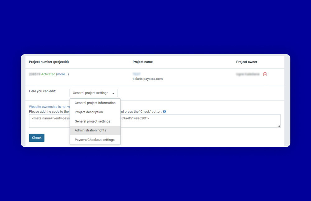 Kaip rasti įmokų surinkimo projekto slaptažodį Paysera sistemoje?